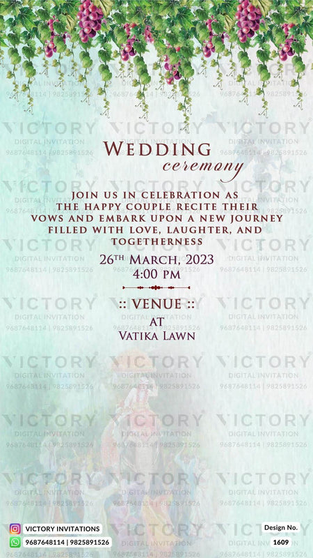 Water-colored Green and Brown Botanical Countryside Theme Indian Electronic Wedding Invitations