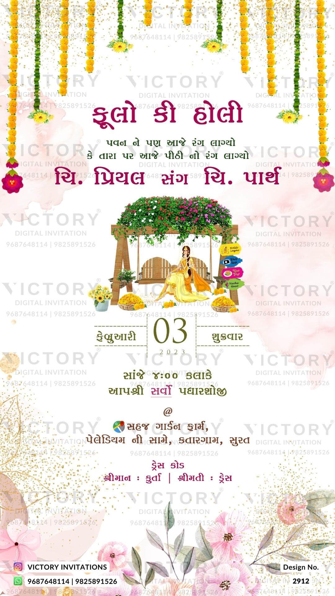 Vibrant and Pastel Shaded Vintage Whimsical Theme Indian Wedding E-invites with Original Couple Portrait and Bride and Groom Doodle Illustrations, Design no. 2912