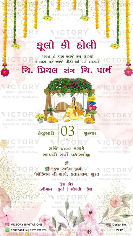 Vibrant and Pastel Shaded Vintage Whimsical Theme Indian Wedding E-invites with Original Couple Portrait and Bride and Groom Doodle Illustrations, Design no. 2912
