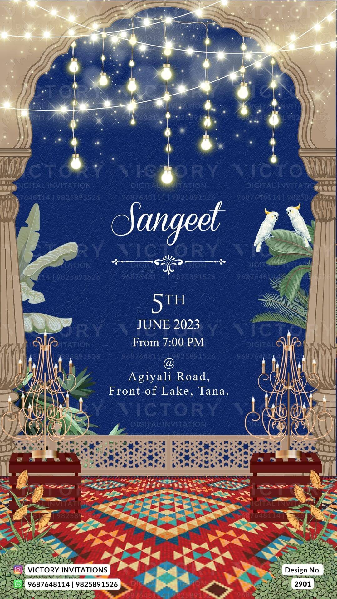 Blue and Ivory Whimsical Vintage Theme Indian Online Wedding Invites with Sikh Wedding Illustration, Design no. 2901