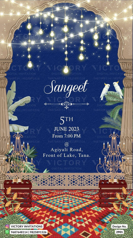Blue and Ivory Whimsical Vintage Theme Indian Online Wedding Invites with Sikh Wedding Illustration, Design no. 2901