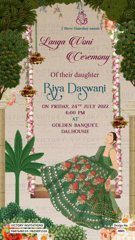 Langa Voni ceremony invitation card in english language with garden theme design 4001