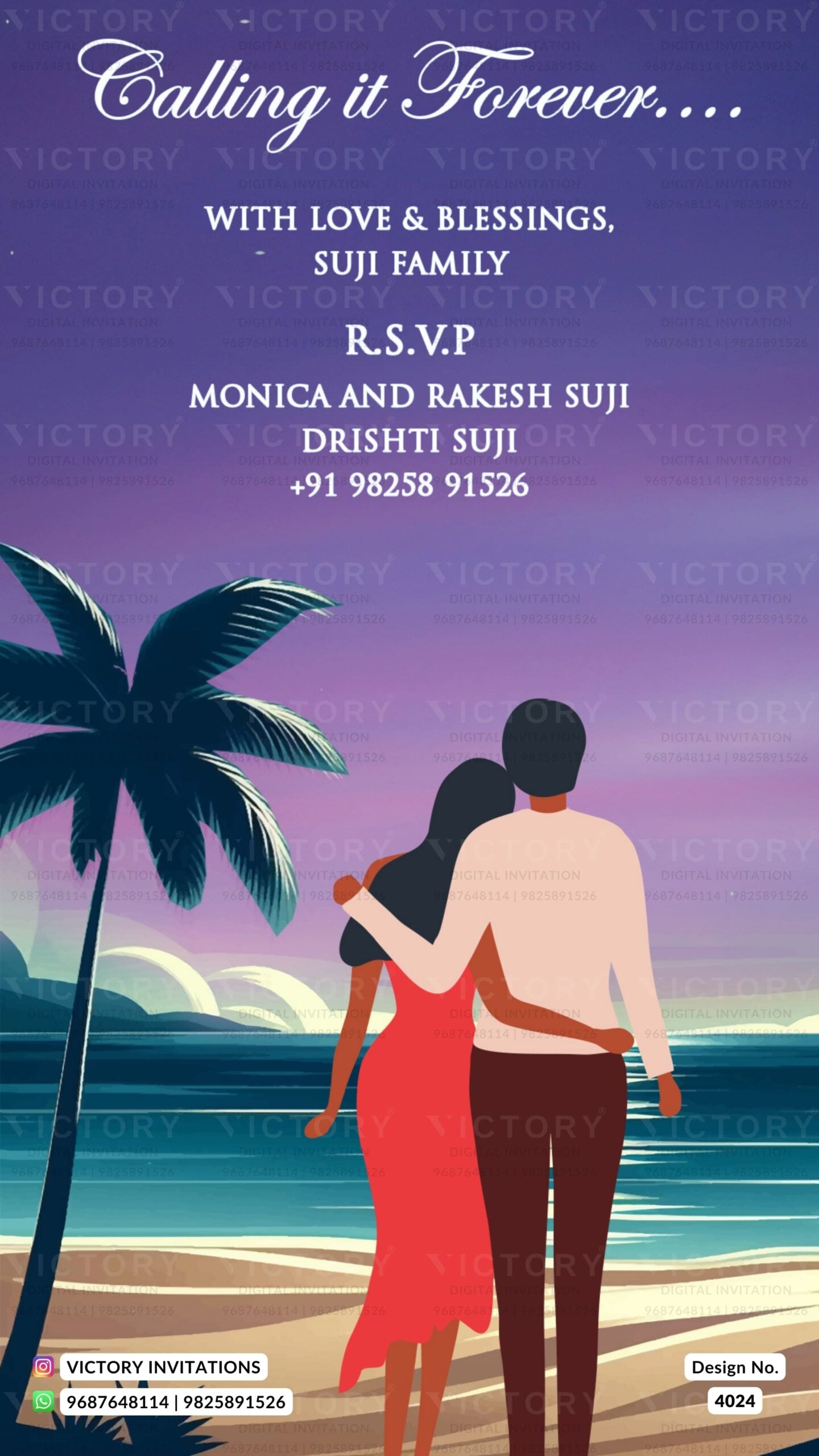 Wedding ceremony invitation card of hindu gujarati marathi family in english language with beach theme design 4024