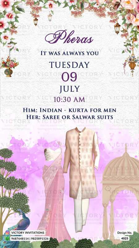 Wardrobe planner invitation card in english language with different function attire as western theme design 4025