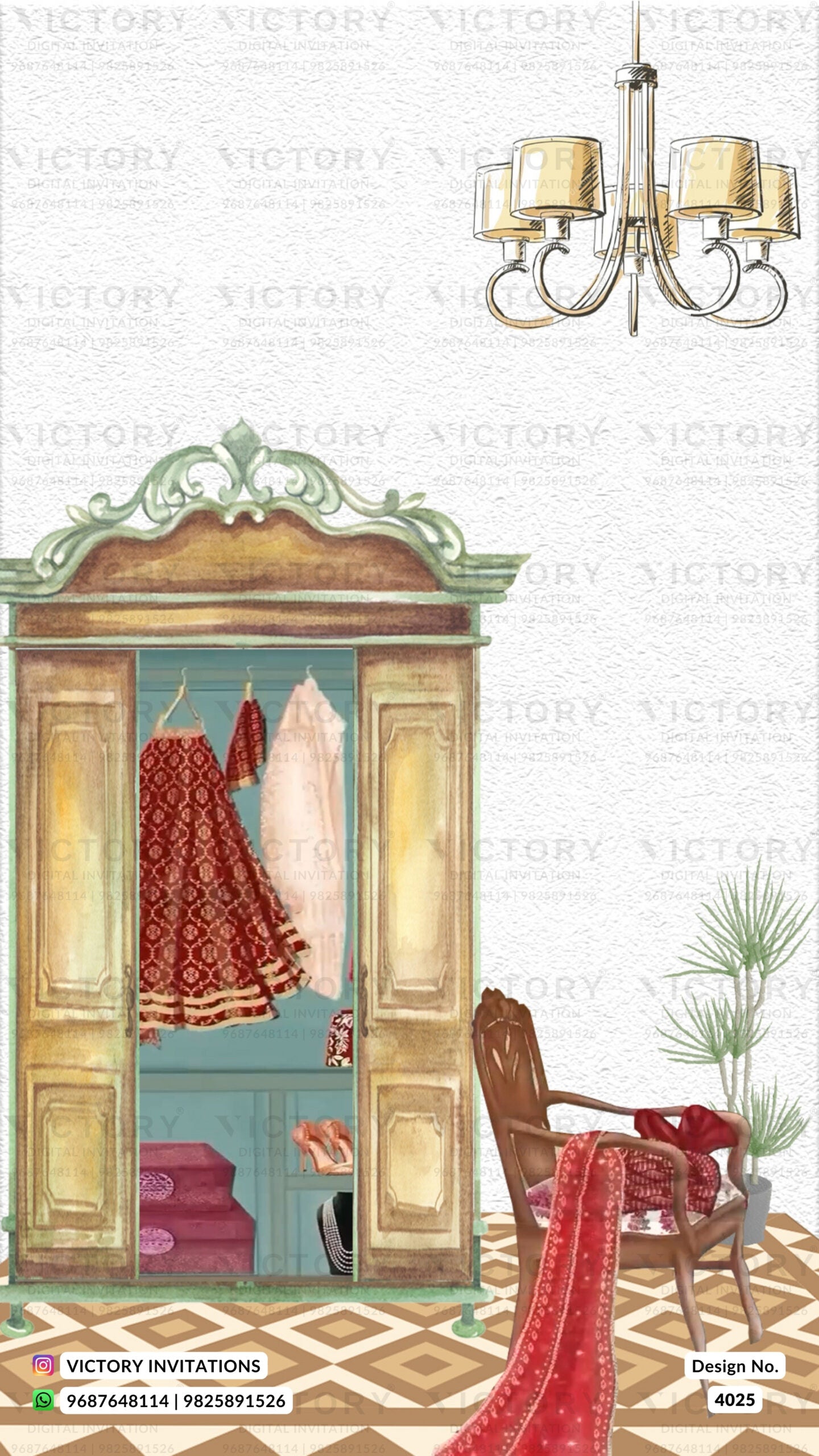 Wardrobe planner invitation card in english language with different function attire as western theme design 4025