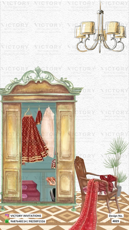 Wardrobe planner invitation card in english language with different function attire as western theme design 4025