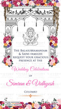 Romantic couple caricature invitation card for wedding ceremony of modern family family in english language with traditional theme design 4027