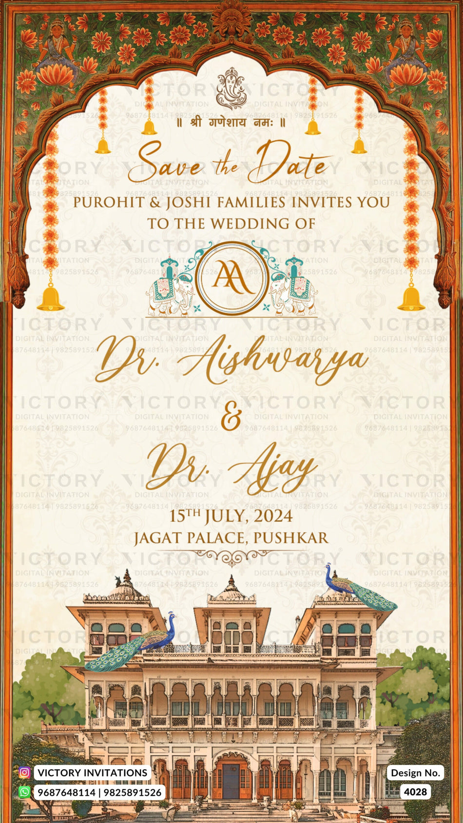 Save the Date card in english language with vintage theme design 4028