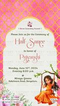 Half Saree ceremony invitation card in english language with Arch frame theme design 4043