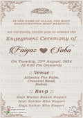 Muslim Engagement invitation card of Islamic family in English language with minimalistic theme design 4057