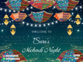 Mehendi Welcome Standee design in english language with lights, lantern as glittery theme design 4060
