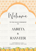 Haldi ceremony invitation card in english language with flowers as arch frame theme design 4072