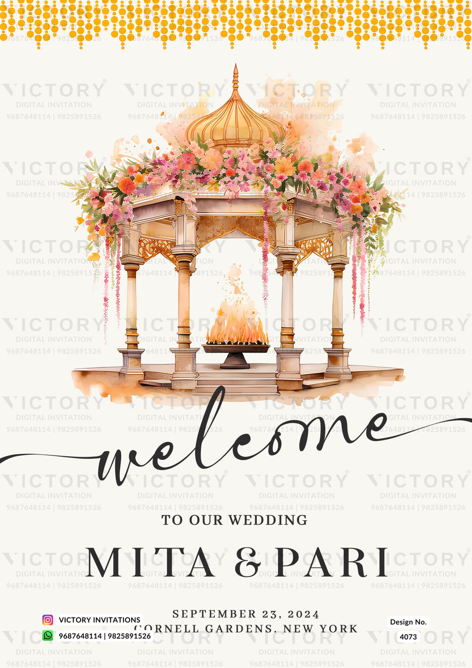 Wedding ceremony invitation card of hindu modern family in english language with minimalistic theme design 4073