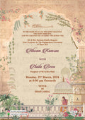 Engagement ceremony invitation card of Muslim family in english language with traditional theme design 4083