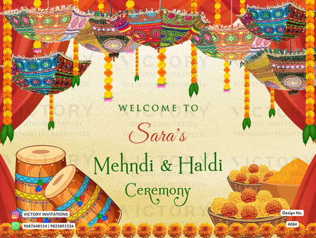 Haldi Welcome Standee design in english language with traditional theme design 4084