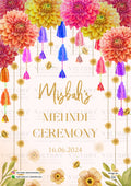 Mehendi Welcome Standee design in english language with flowers, leaves as floral theme design 4085