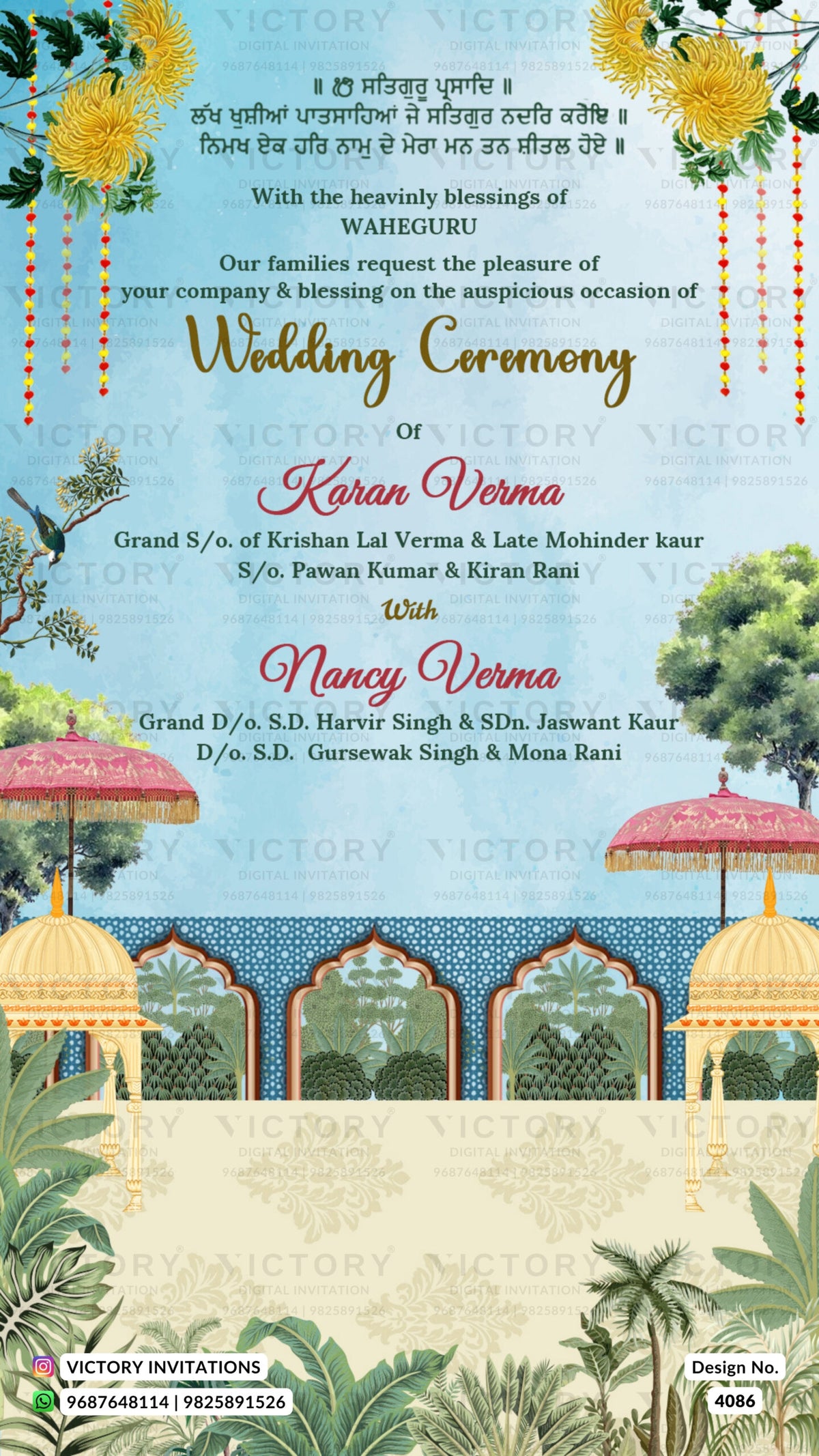 stylish couple caricature invitation card for wedding ceremony of hindu modern family in english language with traditional theme design 4086