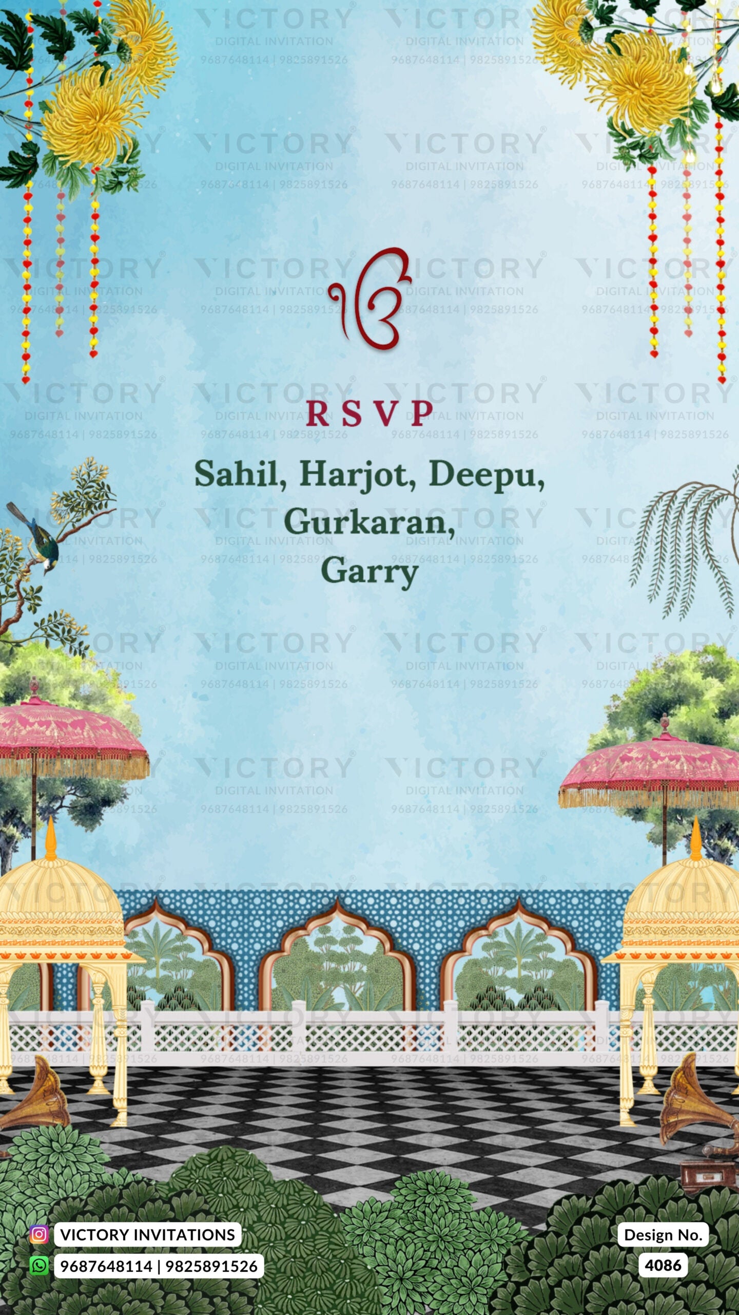stylish couple caricature invitation card for wedding ceremony of hindu modern family in english language with traditional theme design 4086