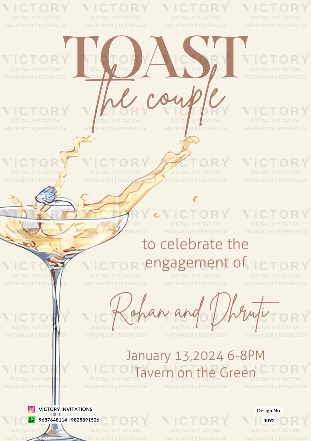 Engagement ceremony invitation card in english language with minimalistic theme design 4092