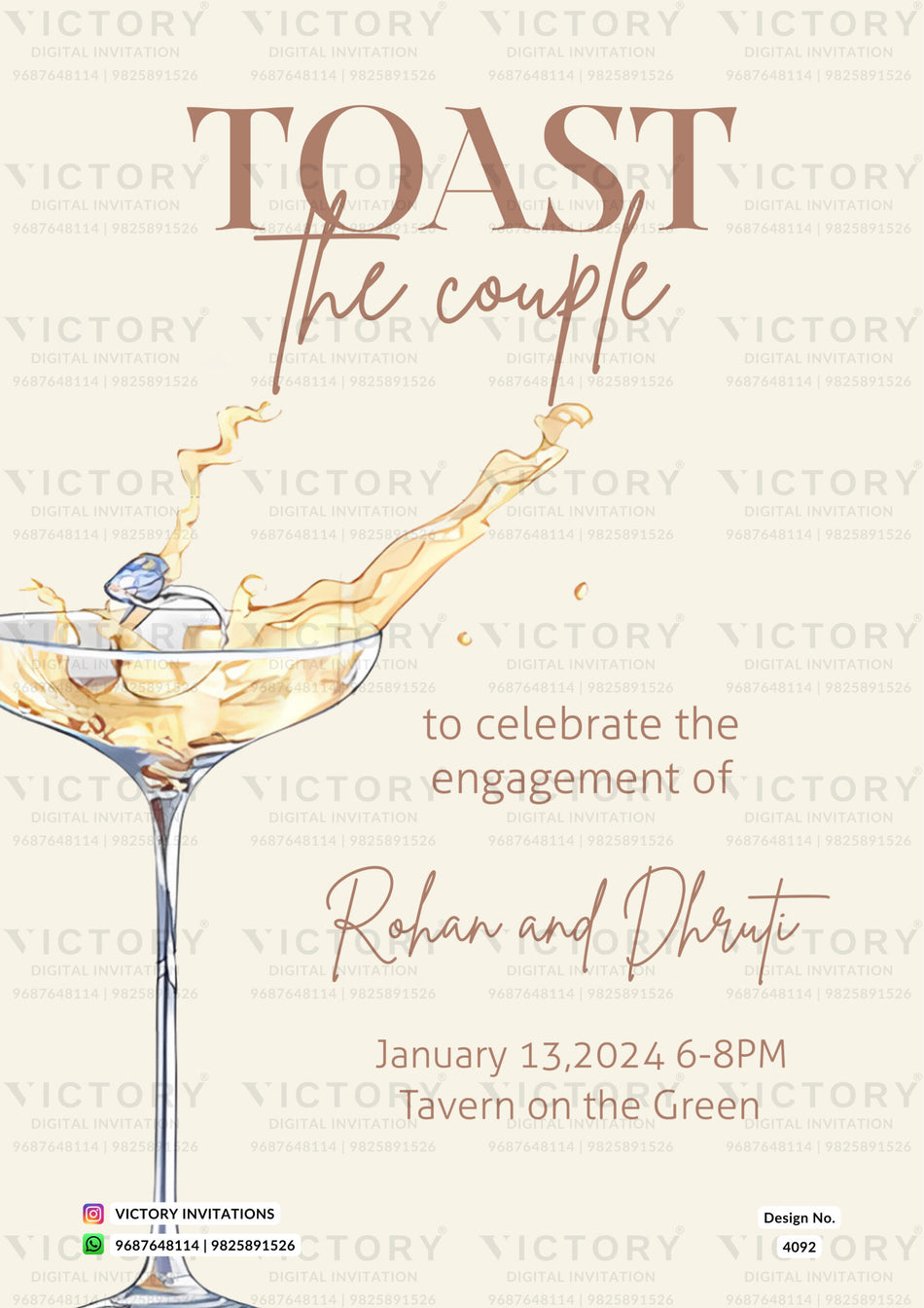 Engagement ceremony invitation card in english language with minimalistic theme design 4092