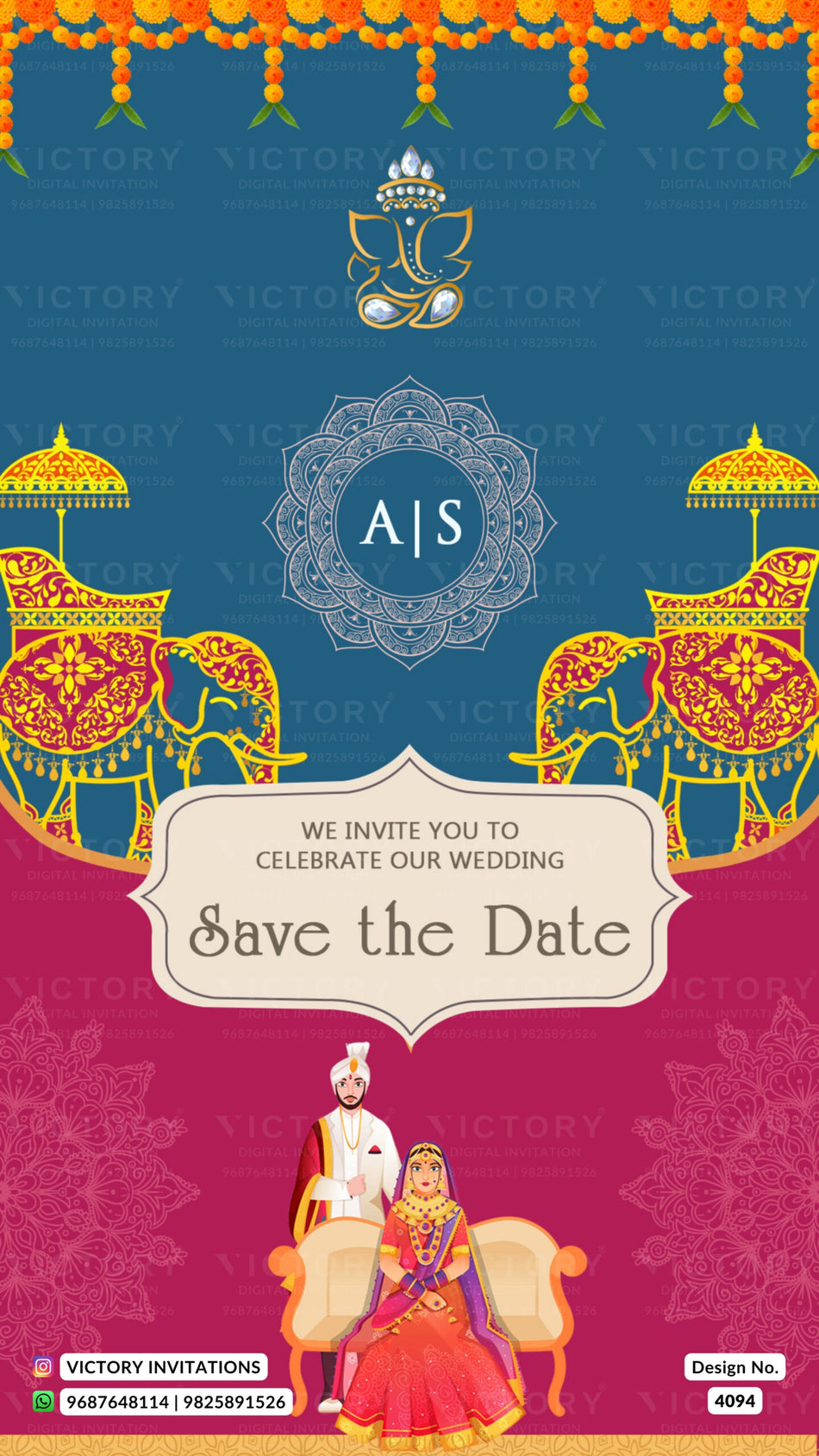 Wedding ceremony invitation card of hindu rajput family in english language with traditional theme design 4094