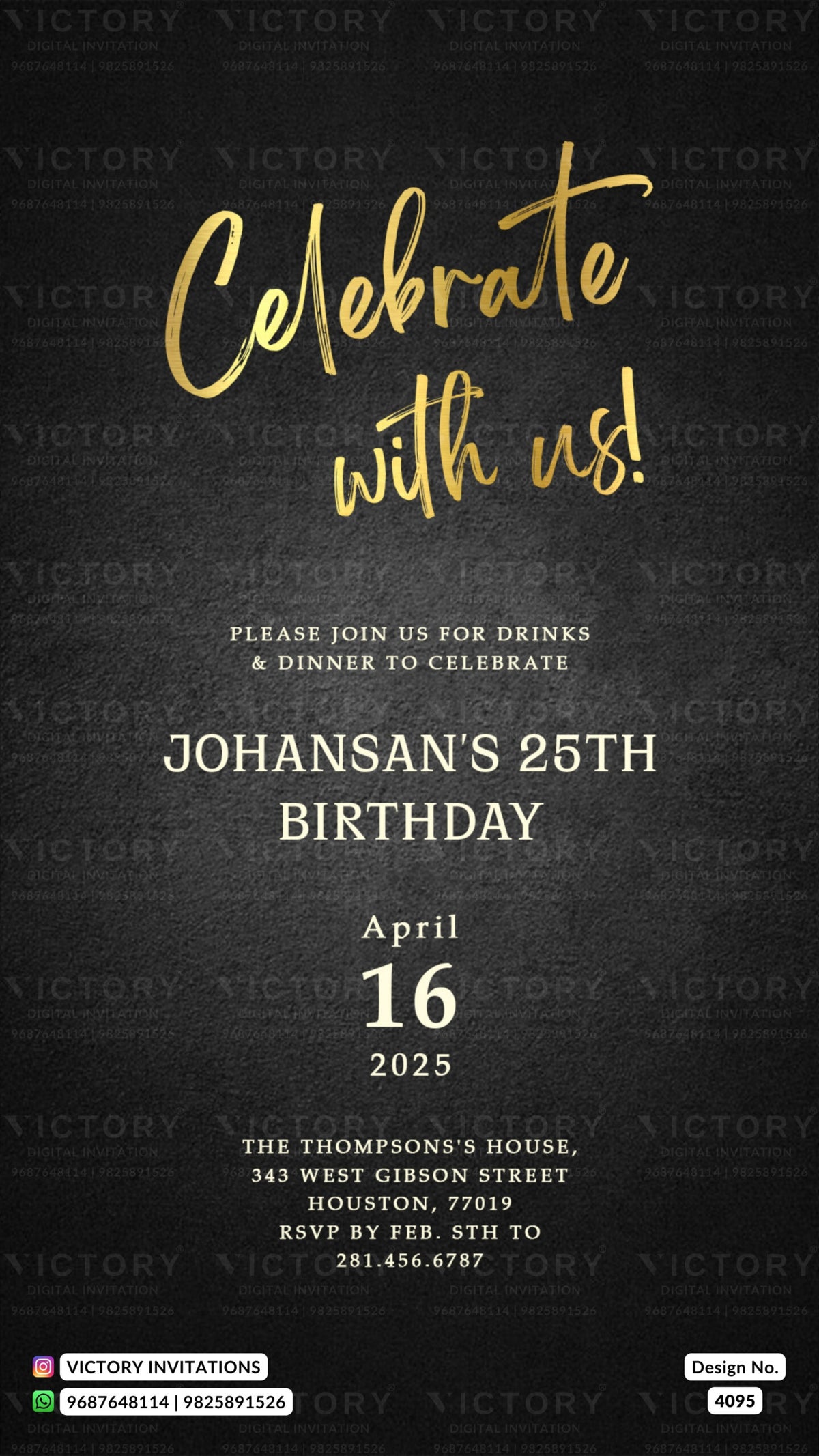 Birthday party invitation card in english language with as minimalistic theme design 4095