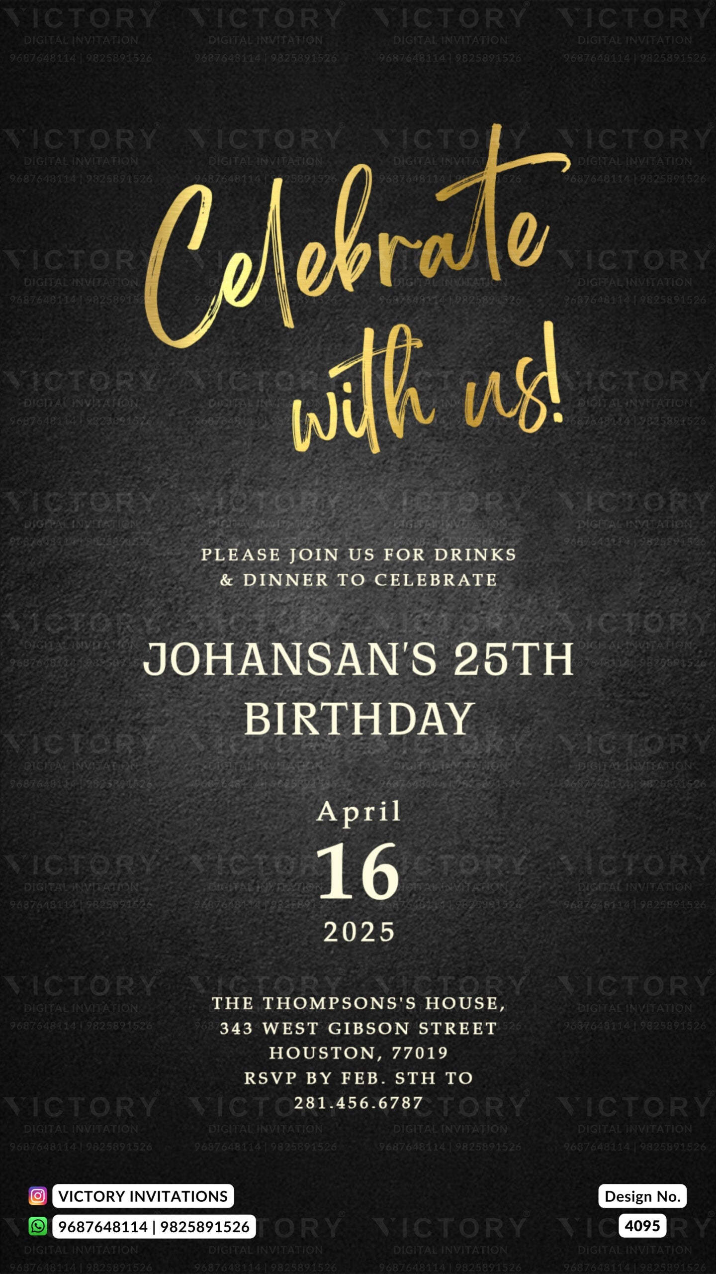 Birthday party invitation card in english language with as minimalistic theme design 4095