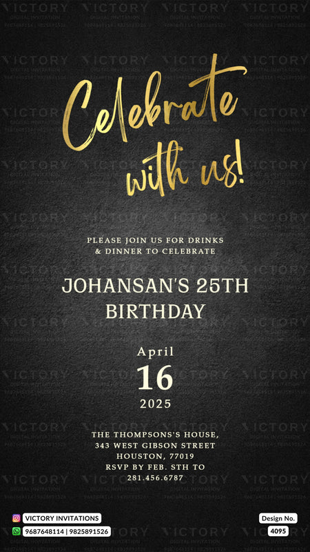 Birthday party invitation card in english language with as minimalistic theme design 4095