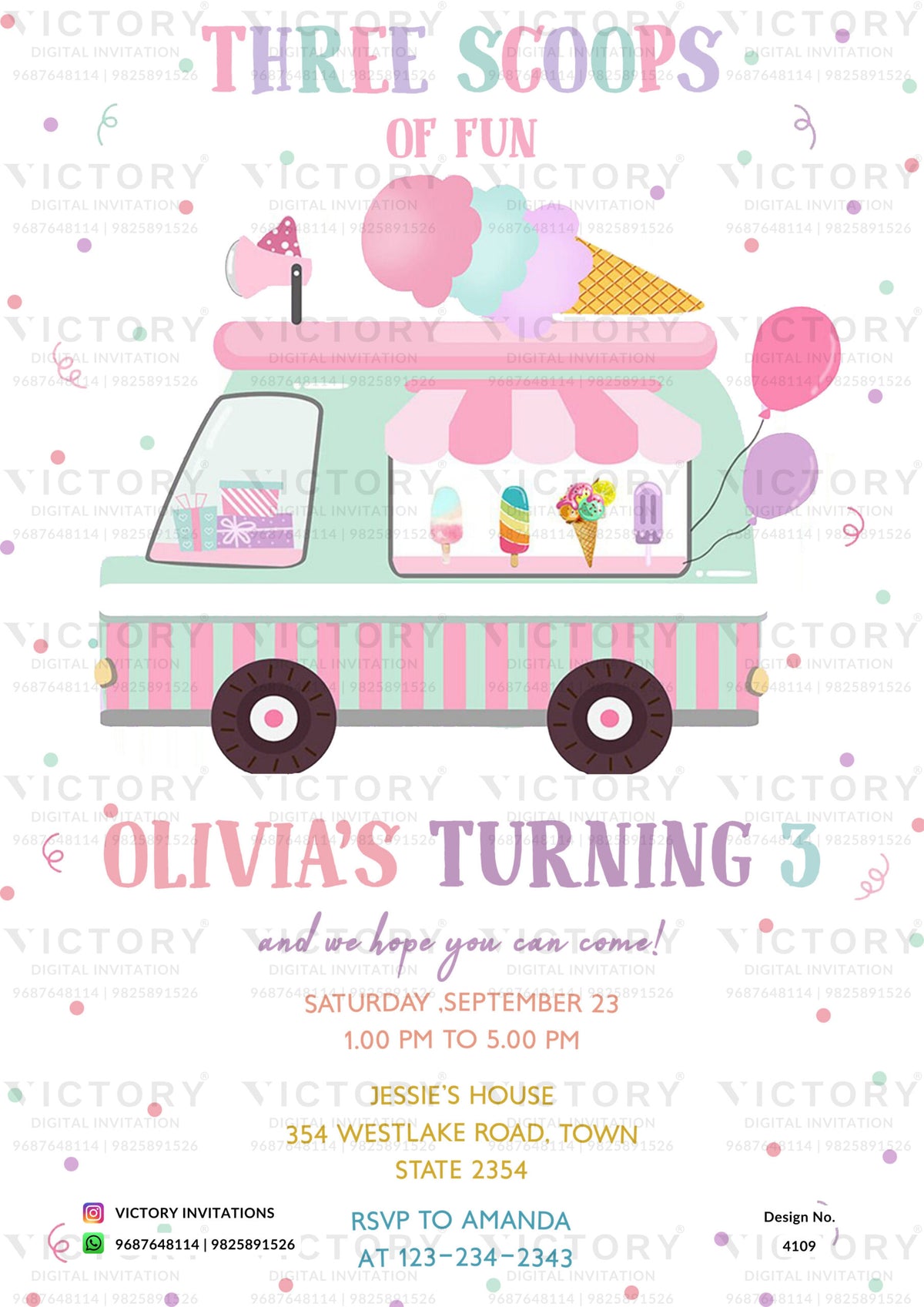 Birthday party invitation card in english language with candy theme design 4109