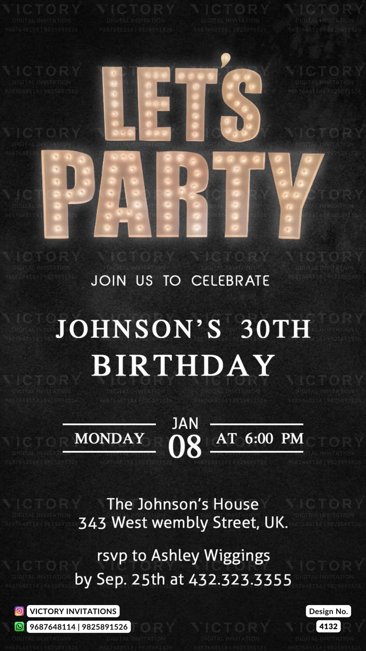 Birthday party invitation card in english language with as minimalistic theme design 4132