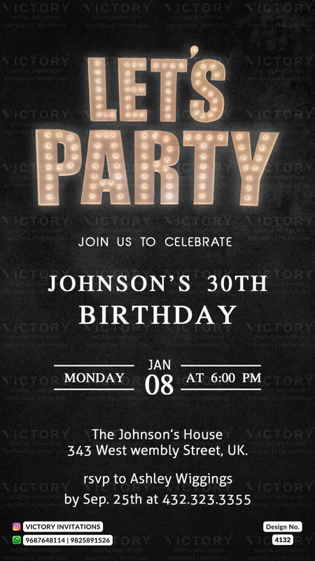 Birthday party invitation card in english language with as minimalistic theme design 4132