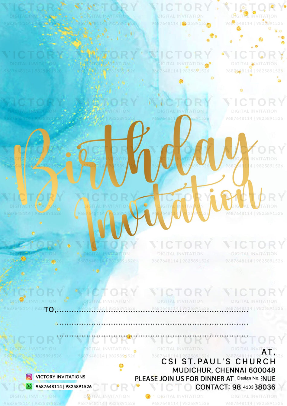 Birthday party invitation card in english language with minimalistic theme design 4133