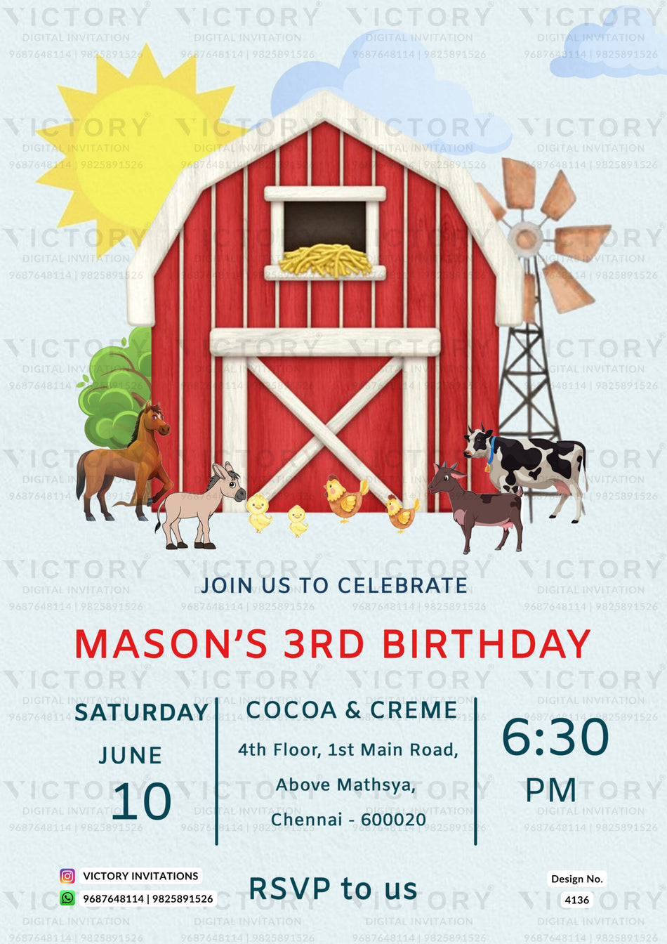 Birthday party invitation card in english language with minimalistic theme design 4136