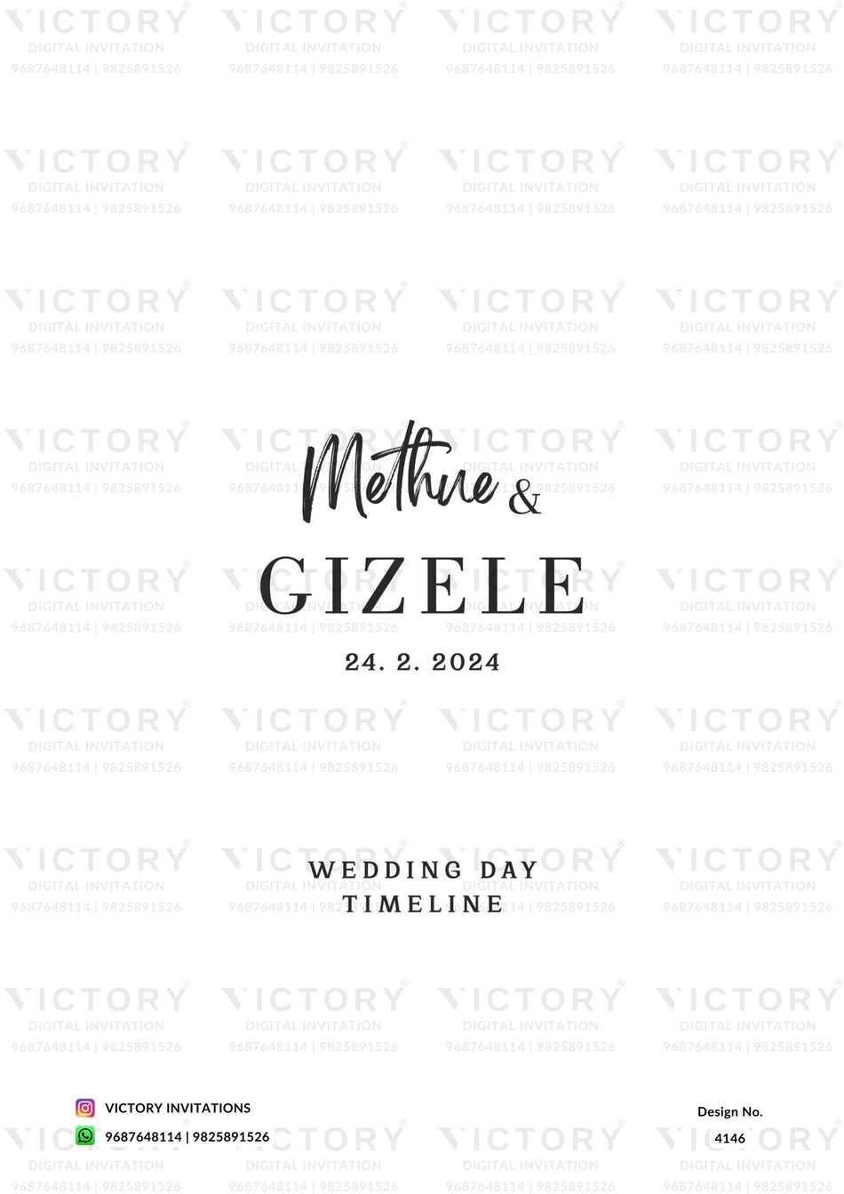 Wedding Timeline ceremony invitation card in english language with minimalistic theme design 4146
