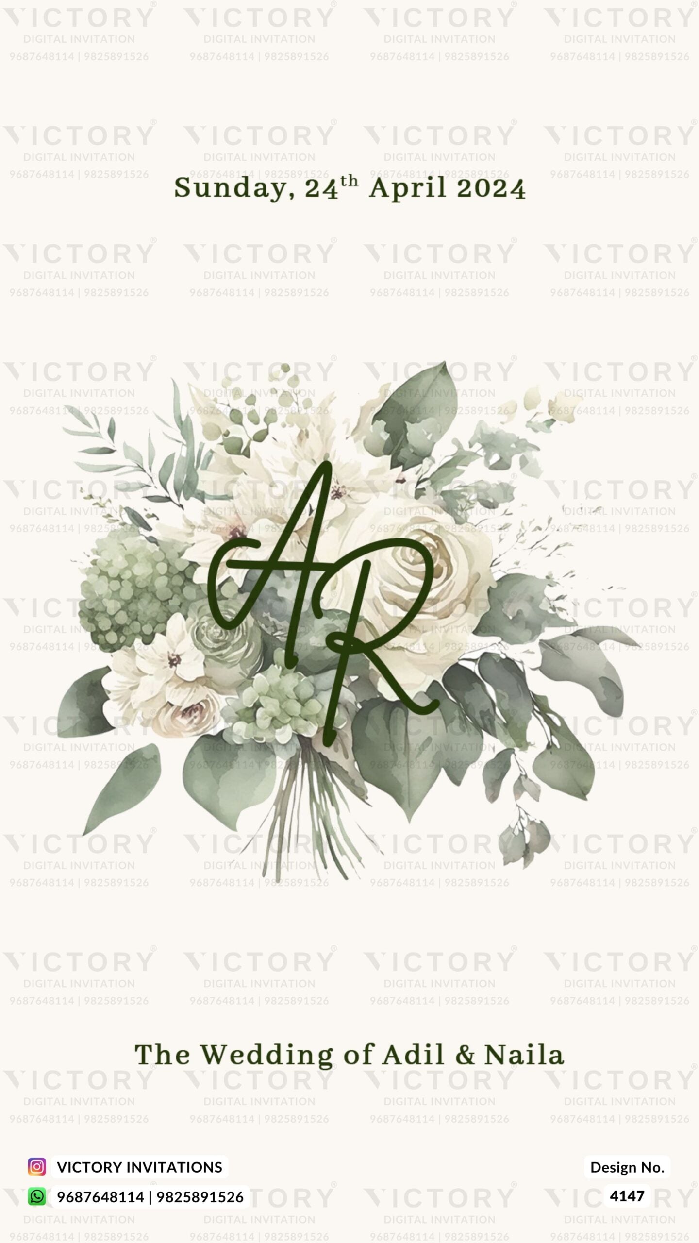 Nikah ceremony invitation card of Muslim family in english language with flowers as floral theme design 4147