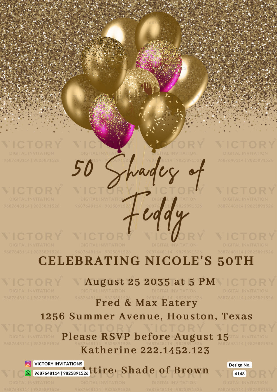 Birthday party invitation card in english language with balloons theme design 4148