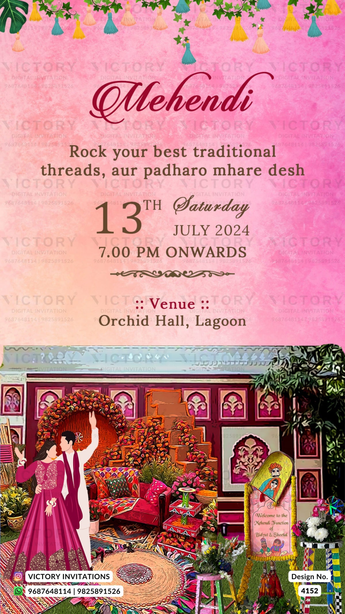 Wedding ceremony invitation card of hindu south indian tamil family in english language with traditional theme design 4152