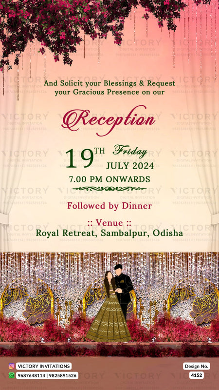 Wedding ceremony invitation card of hindu south indian tamil family in english language with traditional theme design 4152