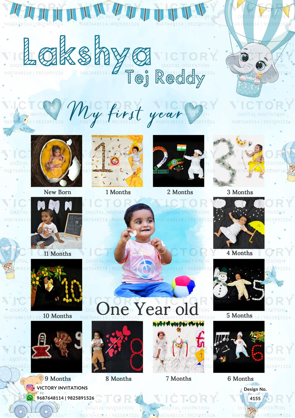 Birthday party invitation card in english language with playful theme design 4155