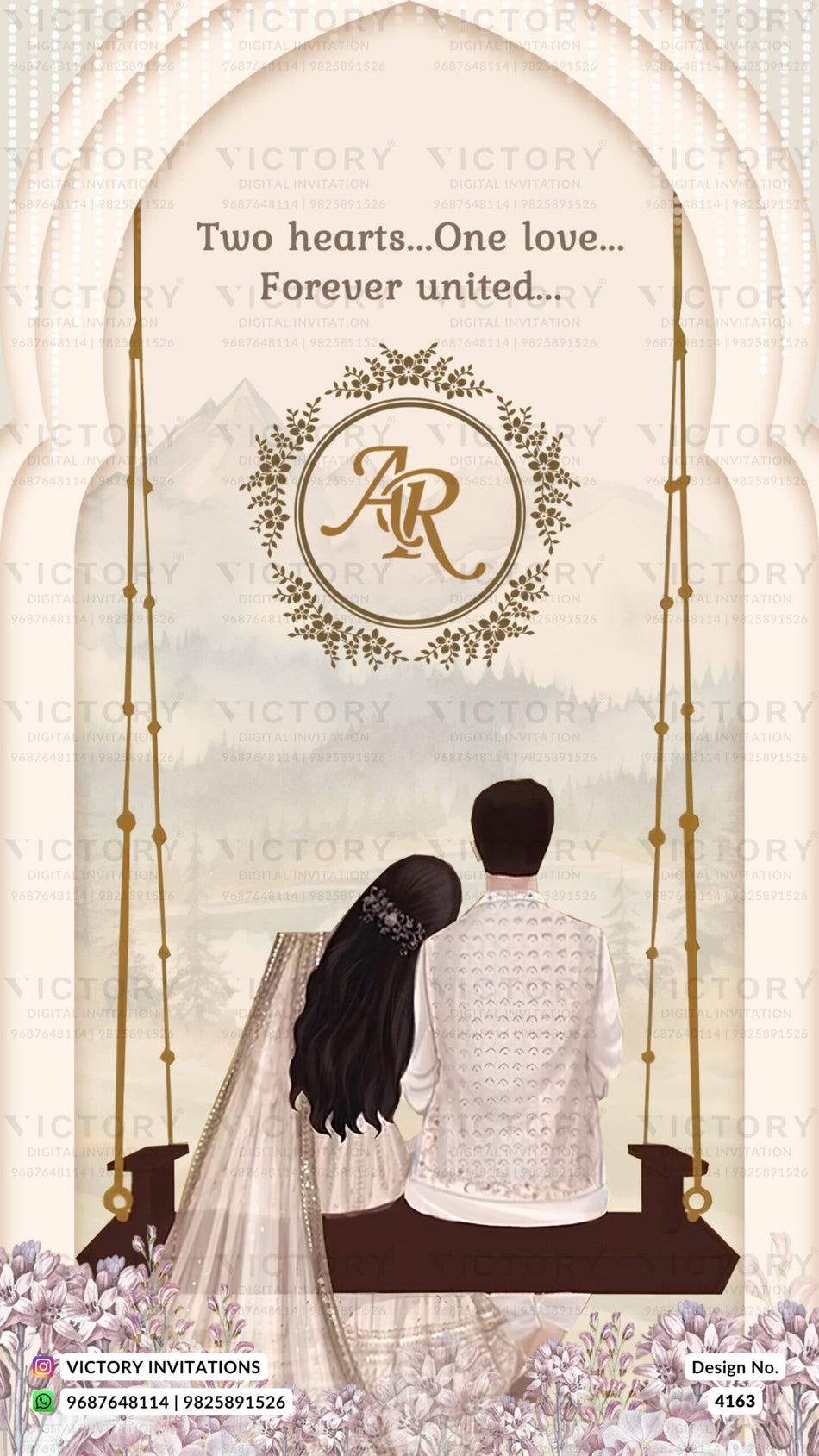 Wedding ceremony invitation card of hindu south indian tamil family in english language with vintage theme design 4163