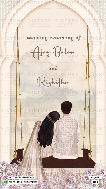 Wedding ceremony invitation card of hindu south indian tamil family in english language with vintage theme design 4163