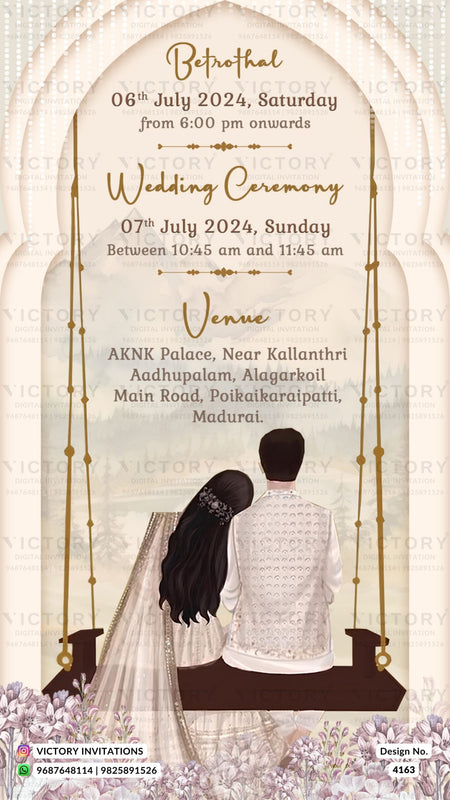 Wedding ceremony invitation card of hindu south indian tamil family in english language with vintage theme design 4163