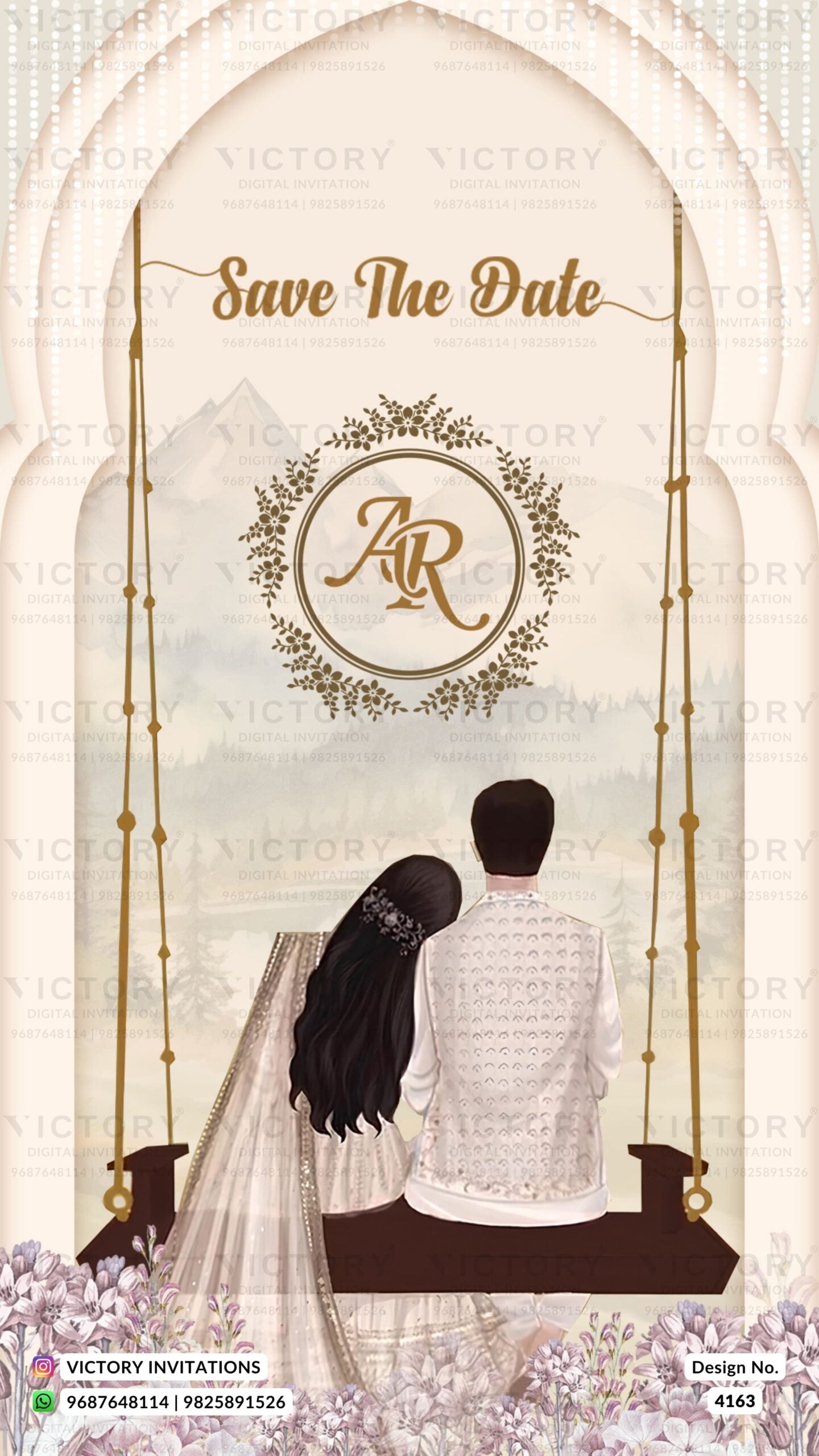 Wedding ceremony invitation card of hindu south indian tamil family in english language with vintage theme design 4163
