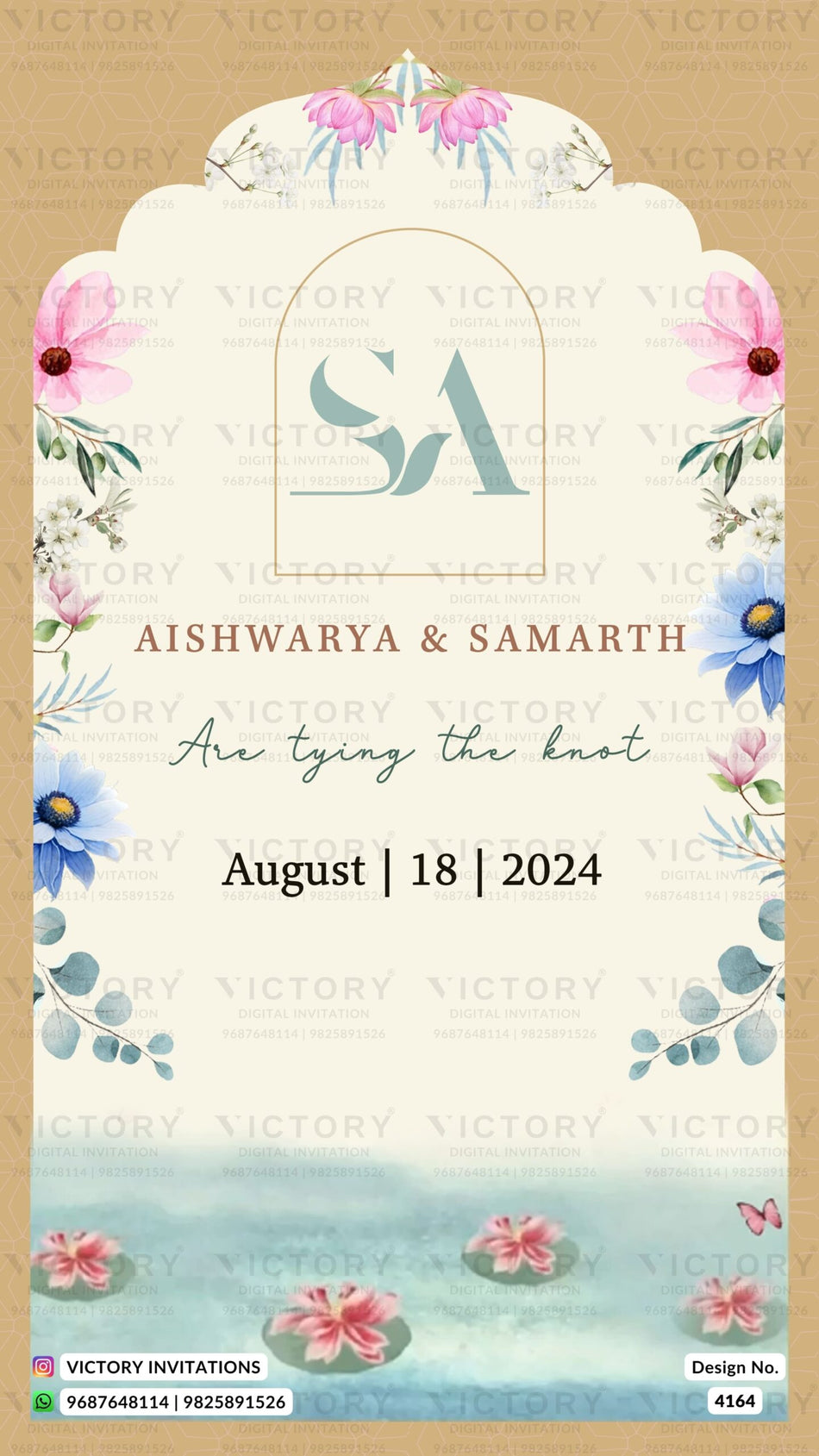 Wedding ceremony invitation card of hindu modern family in english language with Bollywood theme design 4164