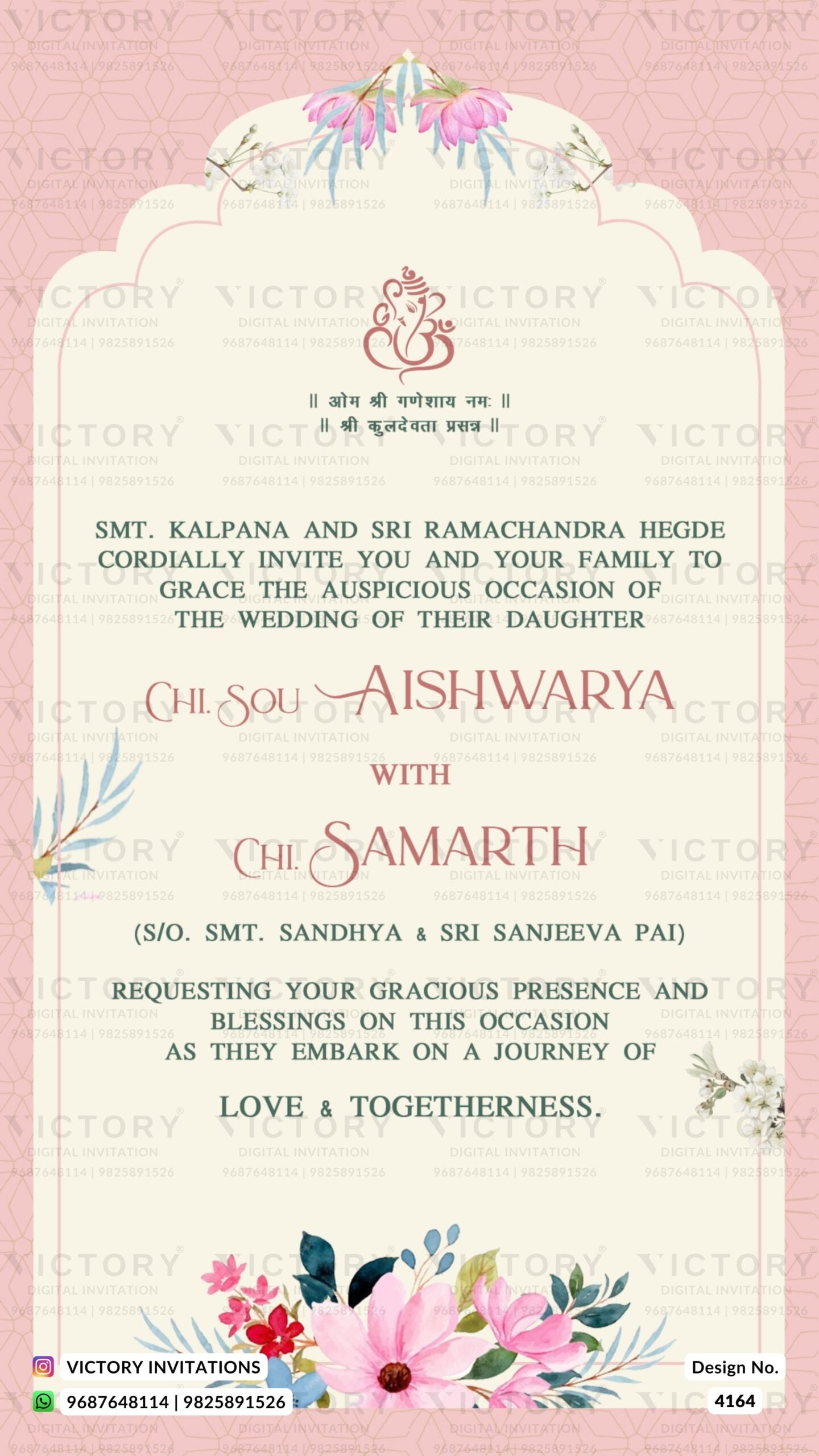 Wedding ceremony invitation card of hindu modern family in english language with Bollywood theme design 4164