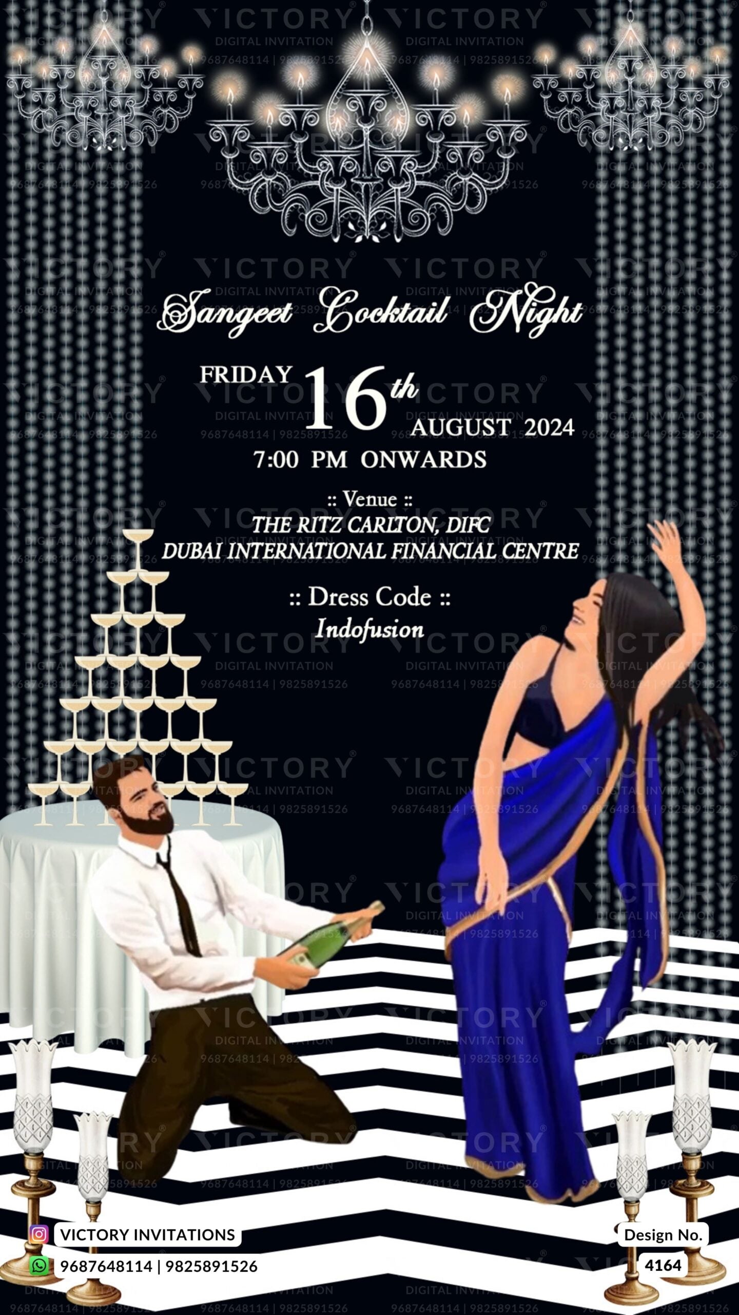Wedding ceremony invitation card of hindu modern family in english language with Bollywood theme design 4164