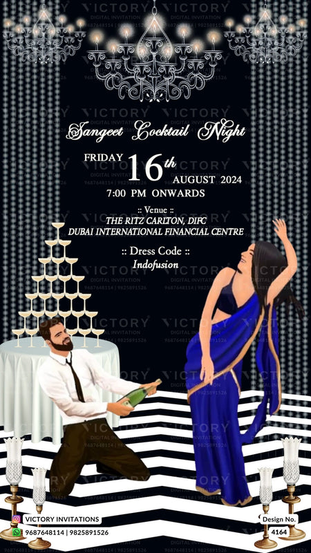 Wedding ceremony invitation card of hindu modern family in english language with Bollywood theme design 4164