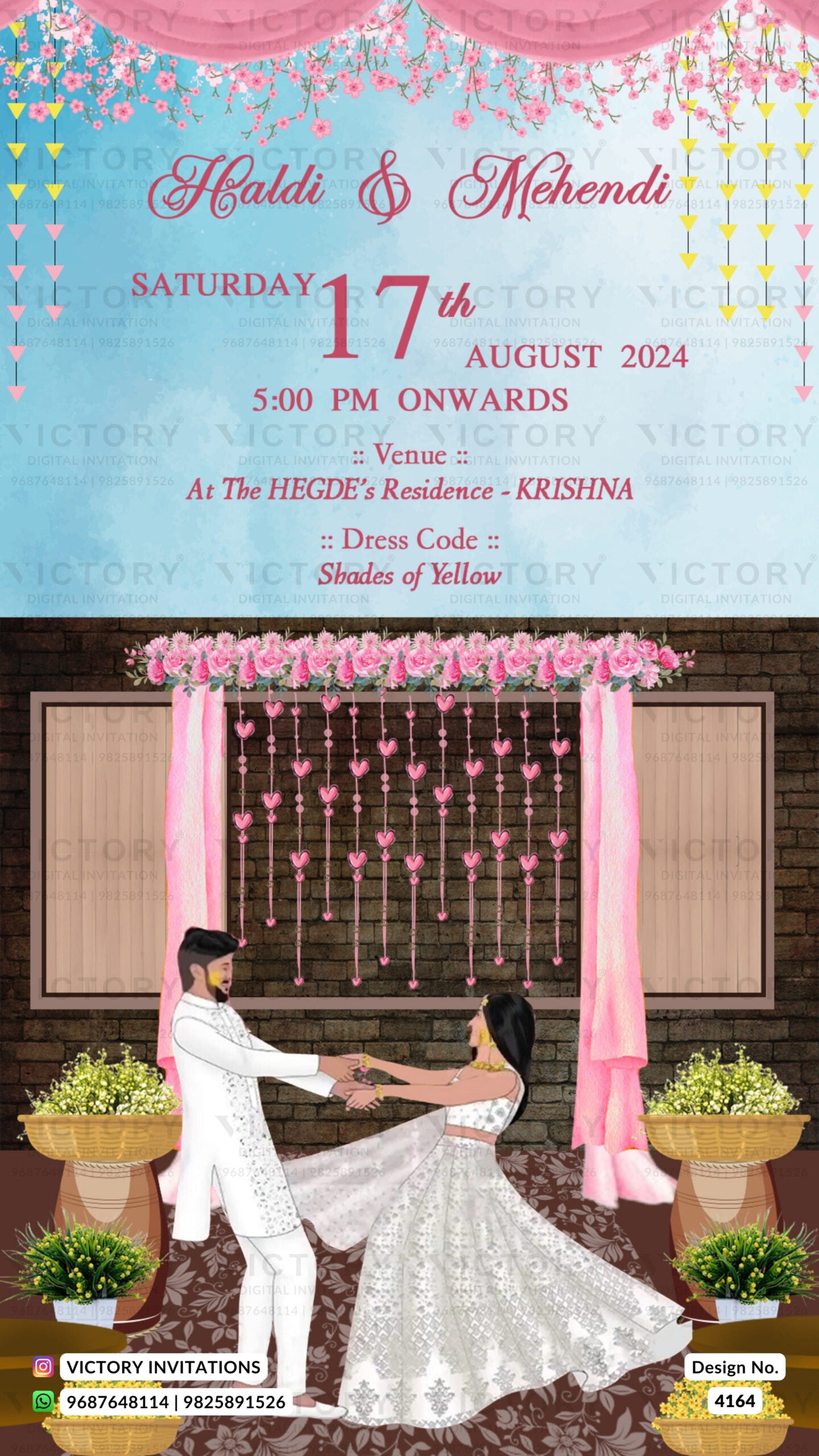 Wedding ceremony invitation card of hindu modern family in english language with Bollywood theme design 4164