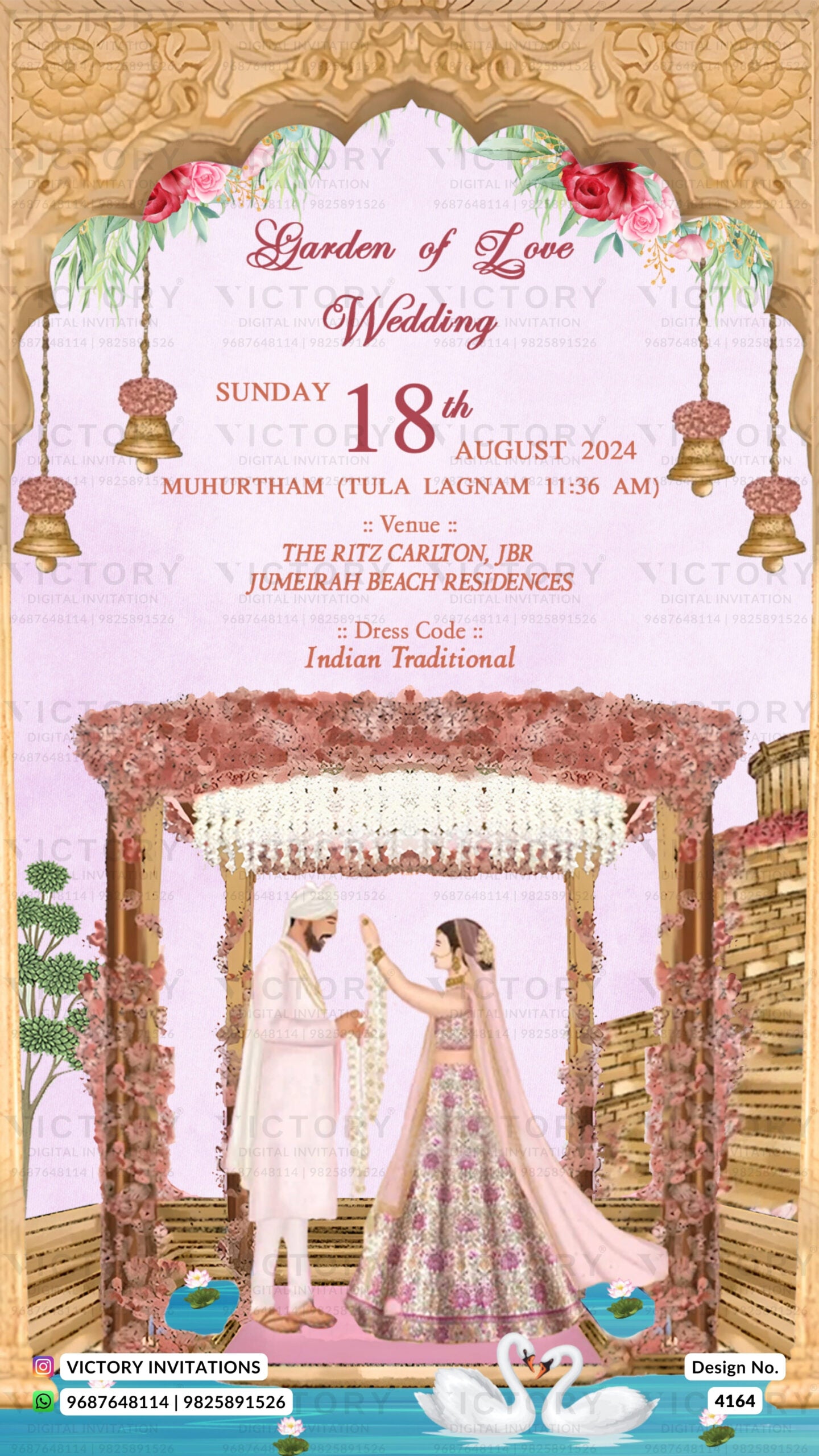 Wedding ceremony invitation card of hindu modern family in english language with Bollywood theme design 4164