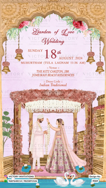 Wedding ceremony invitation card of hindu modern family in english language with Bollywood theme design 4164